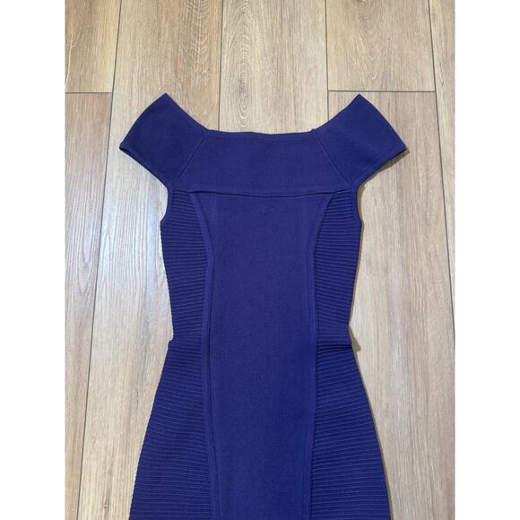 BEBE Y2K Vintage Deep Purple Bandage Mini Dress Off Shoulder Clubbing Bodycon S - Picture 3 of 16
